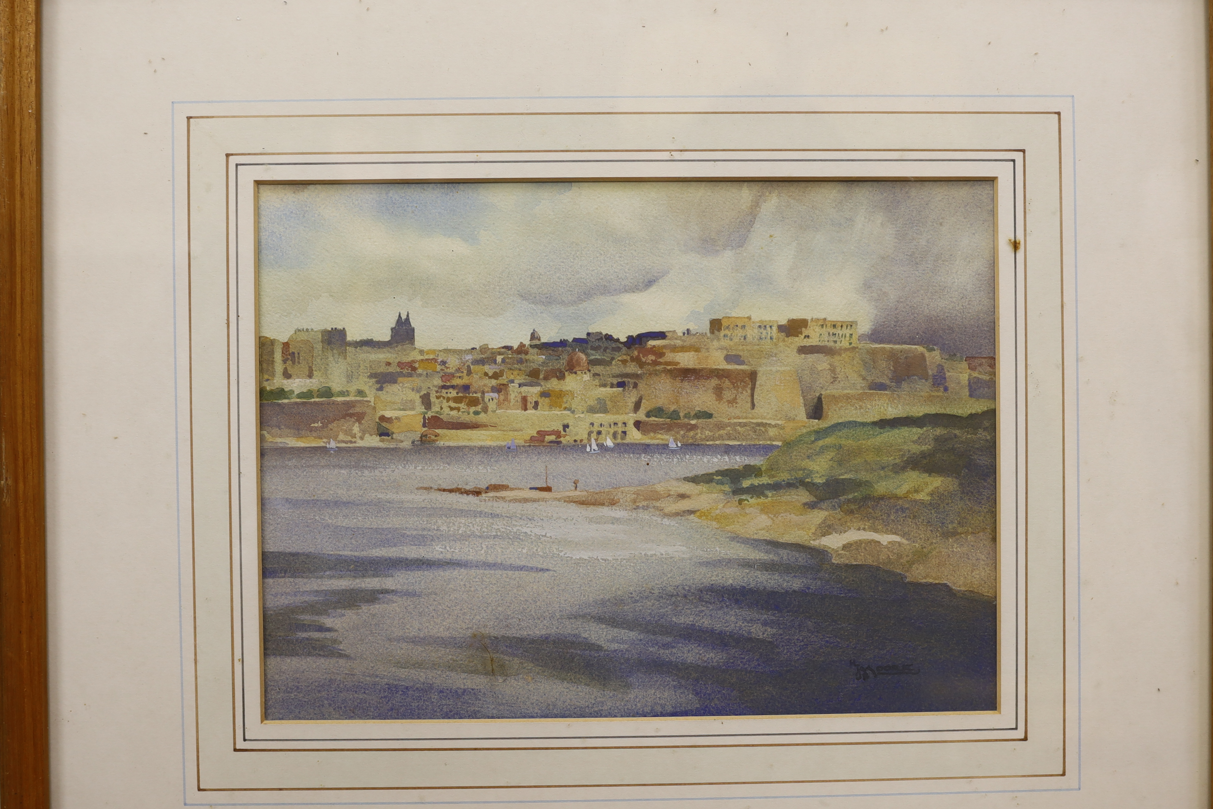 Rear Admiral Humfrey John Bradley Moore, CBE, RI (British, 1898-1985), four watercolours, Mediterranean views and study of a woman seated in a meadow, each signed, largest 26 x 35cm